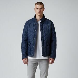 Boden Quilted Full Zip Jacket Men's Sz L Navy Blue London Lined Old Money
